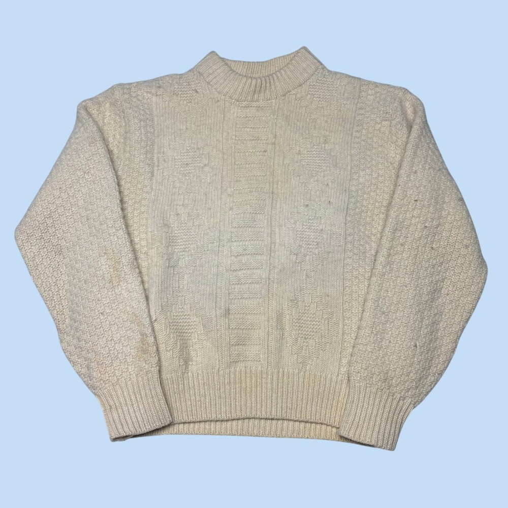 North Cape by Knut and Alice Vintage Wool Knit Sweater Cream Mens Large Mockneck